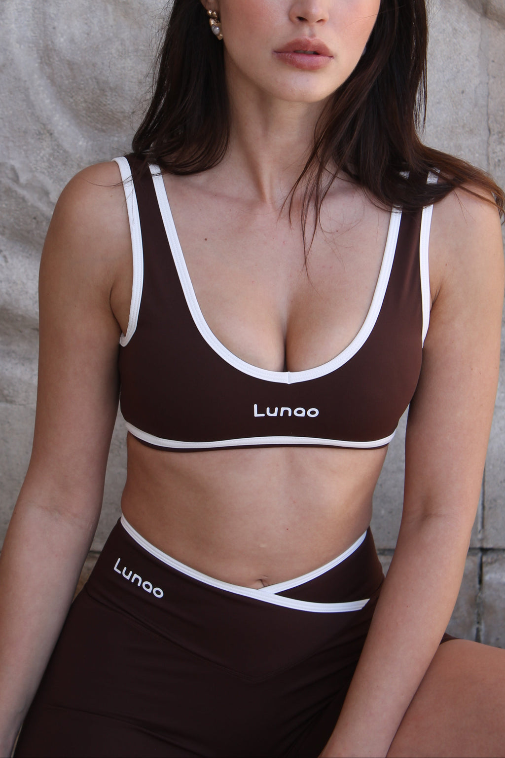 Ensemble brassière et short sculptant Lunao Pulse marron